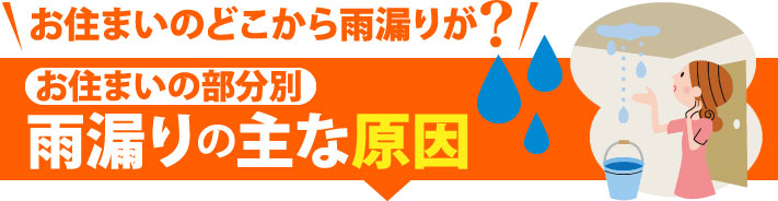 お住まいの部分別雨漏りの主な原因